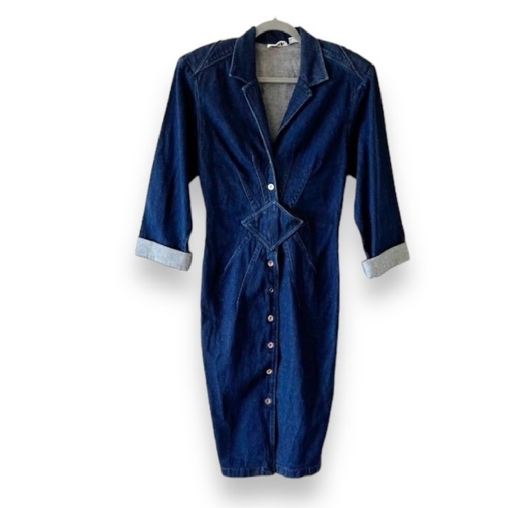 Vintage Blondie and Me Cotton Denim Shirt Dress Women’s Size 9/10 Late 80s Style